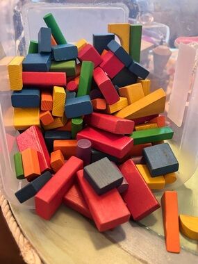 Assorted Color Wooden Building Block Set for Kids. Estimated 75+ blocks.